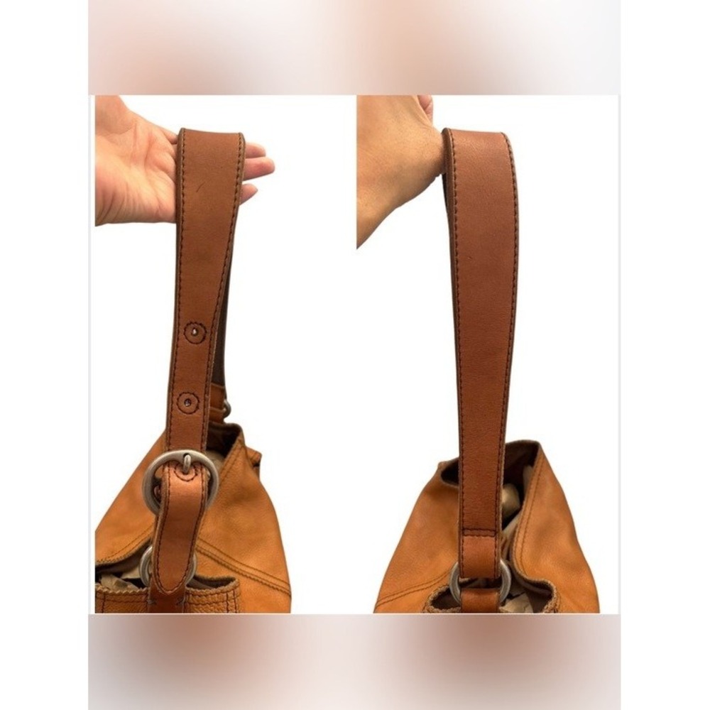 Lucky Brand Cognac Pebbled Leather Hobo Bag Boho Chic Shoulder Purse - Picture 4 of 15